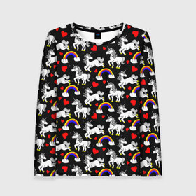 Женский лонгслив 3D с принтом Любовь и Единороги в Ухте, 100% полиэстер | длинные рукава, круглый вырез горловины, полуприлегающий силуэт | 
