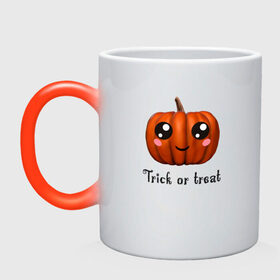 Кружка хамелеон с принтом Halloween pumpkin в Ухте, керамика | меняет цвет при нагревании, емкость 330 мл | halloween | pumpkin | trick or treat | кошелек или жизнь | подарок на хэллуин | тыква