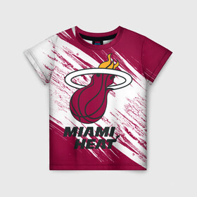Детская футболка 3D с принтом Майами Хит в Ухте, 100% гипоаллергенный полиэфир | прямой крой, круглый вырез горловины, длина до линии бедер, чуть спущенное плечо, ткань немного тянется | heat | miami | miami heat | nba | баскетбол | майами | майами хит | нба | хит