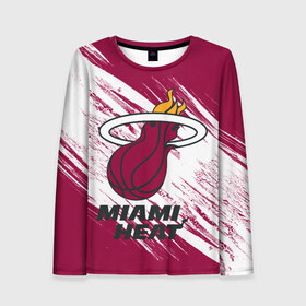 Женский лонгслив 3D с принтом Майами Хит в Ухте, 100% полиэстер | длинные рукава, круглый вырез горловины, полуприлегающий силуэт | heat | miami | miami heat | nba | баскетбол | майами | майами хит | нба | хит