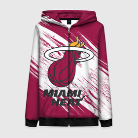 Женская толстовка 3D на молнии с принтом Майами Хит в Ухте, 100% полиэстер | длина до линии бедра, манжеты и пояс оформлены мягкой тканевой резинкой, двухслойный капюшон со шнурком для регулировки, спереди молния, по бокам два кармана | heat | miami | miami heat | nba | баскетбол | майами | майами хит | нба | хит