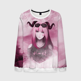 Мужской свитшот 3D с принтом Девушка демон в Ухте, 100% полиэстер с мягким внутренним слоем | круглый вырез горловины, мягкая резинка на манжетах и поясе, свободная посадка по фигуре | demon | girl | акума | девушка | демон | очки | рога