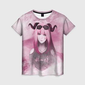 Женская футболка 3D с принтом Девушка демон в Ухте, 100% полиэфир ( синтетическое хлопкоподобное полотно) | прямой крой, круглый вырез горловины, длина до линии бедер | demon | girl | акума | девушка | демон | очки | рога