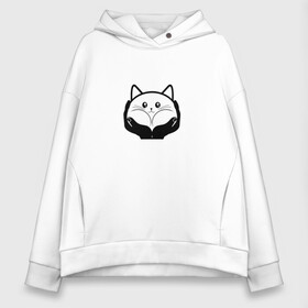 Женское худи Oversize хлопок с принтом Котик и руки в Ухте, френч-терри — 70% хлопок, 30% полиэстер. Мягкий теплый начес внутри —100% хлопок | боковые карманы, эластичные манжеты и нижняя кромка, капюшон на магнитной кнопке | голова | животные | звери | кот | котик | кошка | милый | питомец | руки | толстый кот