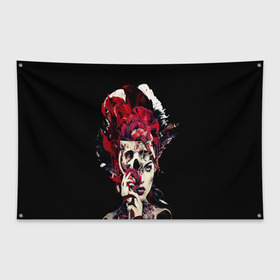 Флаг-баннер Девушка: в Ухте, 100% полиэстер | размер 67 х 109 см, плотность ткани — 95 г/м2; по краям флага есть четыре люверса для крепления | 2020 | flowers | girl | halloween | девушка | розы | хеллоуин | хэллоуин | цветы | череп