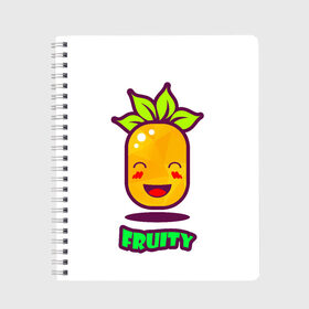 Тетрадь с принтом Fruity в Ухте, 100% бумага | 48 листов, плотность листов — 60 г/м2, плотность картонной обложки — 250 г/м2. Листы скреплены сбоку удобной пружинной спиралью. Уголки страниц и обложки скругленные. Цвет линий — светло-серый
 | fruit | ананас | вкусно | сладость | фрукты
