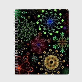 Тетрадь с принтом Снежинки в Ухте, 100% бумага | 48 листов, плотность листов — 60 г/м2, плотность картонной обложки — 250 г/м2. Листы скреплены сбоку удобной пружинной спиралью. Уголки страниц и обложки скругленные. Цвет линий — светло-серый
 | 