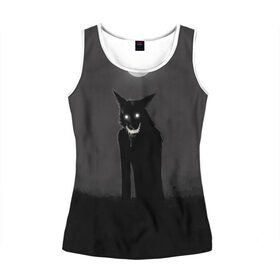 Женская майка 3D с принтом ОБОРОТЕНЬ в Ухте, 100% полиэстер | круглая горловина, прямой силуэт, длина до линии бедра | волк | луна | необычно | оборотень | оскал | полнолуние | прикольно | страшно | хэллоуин