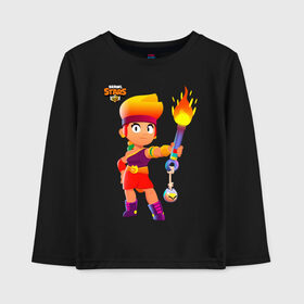 Детский лонгслив хлопок с принтом Amber - Brawl Stars в Ухте, 100% хлопок | круглый вырез горловины, полуприлегающий силуэт, длина до линии бедер | amber | brawlstars | fire | legendary | starr park | supercell | амбер | бравл | бравлер | бравлпасс | бравлстарс | бравлстарсигра | бравлы | звездный парк | лега | новый перс | огонь | перс бравл | старр парк | суперселл