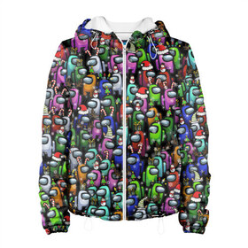 Женская куртка 3D с принтом Among Us С Новым Годом! в Ухте, ткань верха — 100% полиэстер, подклад — флис | прямой крой, подол и капюшон оформлены резинкой с фиксаторами, два кармана без застежек по бокам, один большой потайной карман на груди. Карман на груди застегивается на липучку | among us | christmas | hat | амонг ас | инопланетяне | новогодний | паттерн | рождество | толпа | шапка | шляпа