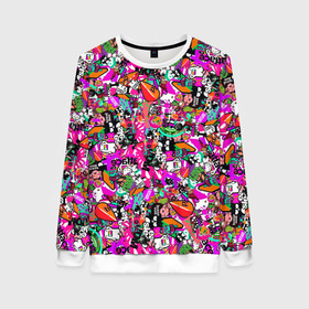 Женский свитшот 3D с принтом $-tickers   в Ухте, 100% полиэстер с мягким внутренним слоем | круглый вырез горловины, мягкая резинка на манжетах и поясе, свободная посадка по фигуре | abstraction | background | colorful | jdm | sticker | stickers | style | texture | абстракция | наклейки | разноцветный | стикер | стиль | текстура | фон