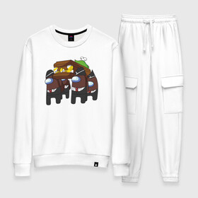 Женский костюм хлопок с принтом Among us mem  в Ухте, 100% хлопок | на свитшоте круглая горловина, мягкая резинка по низу. Брюки заужены к низу, на них два вида карманов: два 