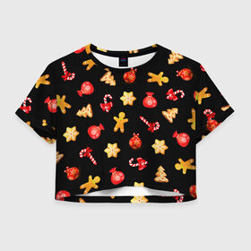 Женская футболка Crop-top 3D с принтом Новогодний микс в Ухте, 100% полиэстер | круглая горловина, длина футболки до линии талии, рукава с отворотами | 