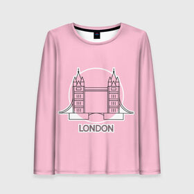 Женский лонгслив 3D с принтом Лондон London Tower bridge в Ухте, 100% полиэстер | длинные рукава, круглый вырез горловины, полуприлегающий силуэт | bridge | england | english | gb | london | tower | uk | английский | англия | башни | великобритания | закат | иконка | лайнарт | лондон | мост | надпись | розовый круг | слово | тауэрский | юк