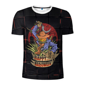 Мужская футболка 3D спортивная с принтом Happy Halloween в Ухте, 100% полиэстер с улучшенными характеристиками | приталенный силуэт, круглая горловина, широкие плечи, сужается к линии бедра | blood | diablo | haloween | horror | дьявол | зомби | кости | кровь | мозги | мясо | страшилка | ужасы | хеллоуин | хелоуин