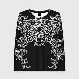 Женский лонгслив 3D с принтом Фэнтези мотылёк в Ухте, 100% полиэстер | длинные рукава, круглый вырез горловины, полуприлегающий силуэт | бабочка | игры | мотылек | орнамент | плетение | растительность | рок | татуировка | узор | фэнтези | черное | этническое