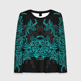 Женский лонгслив 3D с принтом Узоры магия в Ухте, 100% полиэстер | длинные рукава, круглый вырез горловины, полуприлегающий силуэт | игры | орнамент | плетение | растительность | рок | татуировка | узор | фэнтези | черное | этническое