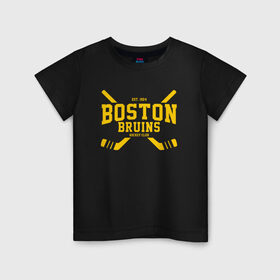 Детская футболка хлопок с принтом Boston Bruins в Ухте, 100% хлопок | круглый вырез горловины, полуприлегающий силуэт, длина до линии бедер | Тематика изображения на принте: boston | boston bruins | bruins | hockey | nhl | usa | бостон | бостон брюинз | нхл | спорт | сша | хоккей | шайба