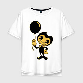 Мужская футболка хлопок Oversize с принтом Bendy And The Ink Machine в Ухте, 100% хлопок | свободный крой, круглый ворот, “спинка” длиннее передней части | bendy | bendy and the ink machine | бенди | бени | бенни | бэнди | детская | детям | игра | капли | компьютерная игра | краска | машина | подтеки | ужастик | чернила | чернильная