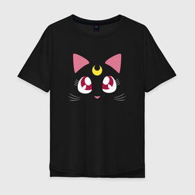 Мужская футболка хлопок Oversize с принтом Luna Cat. Sailor Moon в Ухте, 100% хлопок | свободный крой, круглый ворот, “спинка” длиннее передней части | anime | cute | аниме | взгляд | волшебство | глаза | киса | киска | кот | котенок | котэ | котя | кошка | лапочка | луна | магия | месяц | милый | мимими | мордочка | сейлор мун | хороший | япония