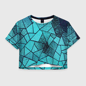 Женская футболка Crop-top 3D НЕОНОВЫЙ ВИТРАЖ: в Ухте, 100% полиэстер | круглая горловина, длина футболки до линии талии, рукава с отворотами | витраж | капли воды | неон | стекло