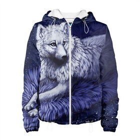 Женская куртка 3D с принтом Белый Волк в Ухте, ткань верха — 100% полиэстер, подклад — флис | прямой крой, подол и капюшон оформлены резинкой с фиксаторами, два кармана без застежек по бокам, один большой потайной карман на груди. Карман на груди застегивается на липучку | wolf | волк | волки | волчица | животные | одинокий волк