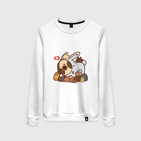 Женский свитшот хлопок Свой, среди чужих: в Ухте, 100% хлопок | прямой крой, круглый вырез, на манжетах и по низу широкая трикотажная резинка  | арт | зайцы | зайчик | зайчики | заяц | кролик | кролики | мопс | рисунок | собака в костюме | собака в костюмчике | стая зайцев | стая зайчиков | стая кроликов