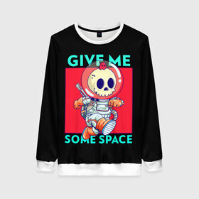 Женский свитшот 3D с принтом Скелет космонавт в Ухте, 100% полиэстер с мягким внутренним слоем | круглый вырез горловины, мягкая резинка на манжетах и поясе, свободная посадка по фигуре | 