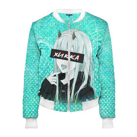 Женский бомбер 3D с принтом Zero Two Хикка в Ухте, 100% полиэстер | застегивается на молнию, по бокам два кармана без застежек, мягкие манжеты, по низу бомбера и на воротнике — эластичная резинка | darling | darling in the franxx | hikka | zero two | вайфу | зеро ту | код 002 | любимый во франксе | франкс | хикка
