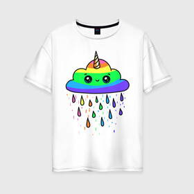 Женская футболка хлопок Oversize с принтом Радужная тучка в Ухте, 100% хлопок | свободный крой, круглый ворот, спущенный рукав, длина до линии бедер
 | дождик | погода | позитив . | тучка | улыбочка