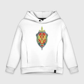 Детское худи Oversize хлопок с принтом ФСБ в Ухте, френч-терри — 70% хлопок, 30% полиэстер. Мягкий теплый начес внутри —100% хлопок | боковые карманы, эластичные манжеты и нижняя кромка, капюшон на магнитной кнопке | безопасность | георгий | герб | защита | меч | россия | служба