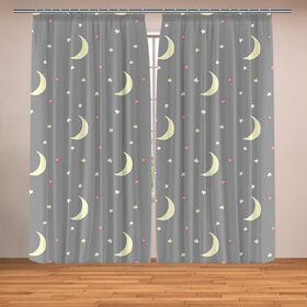 Фотошторы Луна и звезды: в Ухте, Блэкаут (светозащита 90%) / Габардин (светозащита 40% | 2 полотна шириной по 145 см; Высота 200-300 см; Крепление: шторная лента (на крючки); |