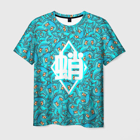 Мужская футболка 3D с принтом ОСЬМИНОГ в Ухте, 100% полиэфир | прямой крой, круглый вырез горловины, длина до линии бедер | иероглифы | морской житель | осьминог | ромб