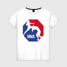 Женская футболка хлопок с принтом MMA в Ухте, 100% хлопок | прямой крой, круглый вырез горловины, длина до линии бедер, слегка спущенное плечо | arts | fights | martial | mixed | mma | no rules | sports | wrestling | без правил | боевые | бои | борьба | единоборства | искусства | смешанные | спорт