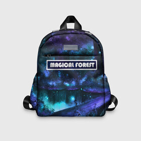 Детский рюкзак 3D с принтом MAGICAL FOREST в Ухте, 100% полиэстер | лямки с регулируемой длиной, сверху петелька, чтобы рюкзак можно было повесить на вешалку. Основное отделение закрывается на молнию, как и внешний карман. Внутри дополнительный карман. По бокам два дополнительных кармашка | звездное небо | магический лес | неоновая пыль | неоновые линии | озеро ночью | отражение в озере | светлячки в лесу