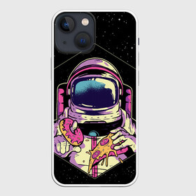 Чехол для iPhone 13 mini с принтом Пицца, пончик и космос в Ухте,  |  | nasa | pizza | гагарин | день космонавтики | день космонафтики | звезды | космонавт | космонавт на луне | космонавт с гитарой | космос | наса | небо | ночное небо | пицца | пицца в космосе | пицца и кусок