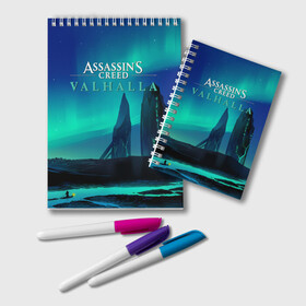 Блокнот с принтом ASSASSINS CREED VALHALLA в Ухте, 100% бумага | 48 листов, плотность листов — 60 г/м2, плотность картонной обложки — 250 г/м2. Листы скреплены удобной пружинной спиралью. Цвет линий — светло-серый
 | Тематика изображения на принте: eivor | valhalla | vikings | ассасин крид вальгала | ассасин крид вальхалла | ассассин крид | вальгалла | вальхалла | викинг | викинги | северное сияние | эйвор