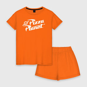 Женская пижама с шортиками хлопок с принтом Pizza Planet в Ухте, 100% хлопок | футболка прямого кроя, шорты свободные с широкой мягкой резинкой | pixar | pizza planet | toy story | vdzabma | история игрушек | пиксар