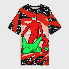 Платье-футболка 3D с принтом MASTER AMONG US в Ухте,  |  | among us | aniki | billy herrington | gachimuchi | impostor | meme | twitch | амонг ас | ван | гачи мучи | гачимучи | звезды | игра | космонавт | космонавты | космос | мем | паттерн | предатель | среди нас | твитч | твич