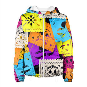 Женская куртка 3D с принтом Color pattern в Ухте, ткань верха — 100% полиэстер, подклад — флис | прямой крой, подол и капюшон оформлены резинкой с фиксаторами, два кармана без застежек по бокам, один большой потайной карман на груди. Карман на груди застегивается на липучку | flower | hat | hipster | skull | узор | хипстер | цветок | череп | шляпа