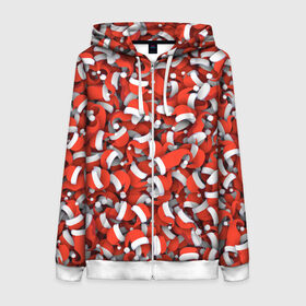 Женская толстовка 3D на молнии с принтом Новогодние шапки в Ухте, 100% полиэстер | длина до линии бедра, манжеты и пояс оформлены мягкой тканевой резинкой, двухслойный капюшон со шнурком для регулировки, спереди молния, по бокам два кармана | 