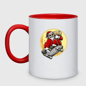 Кружка двухцветная Санта Скейтер: в Ухте, керамика | объем — 330 мл, диаметр — 80 мм. Цветная ручка и кайма сверху, в некоторых цветах — вся внутренняя часть |