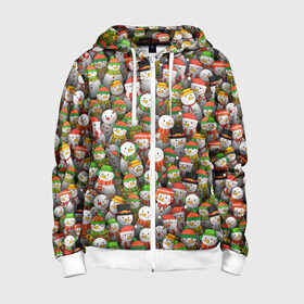 Детская толстовка 3D на молнии с принтом Толпа снеговиков в Ухте, 100% полиэстер |  манжеты и пояс оформлены широкой мягкой резинкой, двухслойный капюшон со шнурком для регулировки, спереди карманы и застежка-молния
 | 