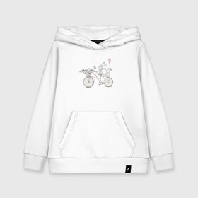 Детская толстовка хлопок Кролики на велосипеде: в Ухте, 100% хлопок | Круглый горловой вырез, эластичные манжеты, пояс, капюшен | ball | bike | bunny | flowers | велосипед | зайчики | кролики | цветы | шарик