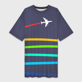 Платье-футболка 3D В небо: в Ухте,  |  | абстракция | авиация | неон | полосы | самолет