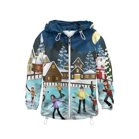 Детская ветровка 3D с принтом Рождественский каток в Ухте, 100% полиэстер | подол и капюшон оформлены резинкой с фиксаторами, по бокам два кармана без застежек, один потайной карман на груди | 