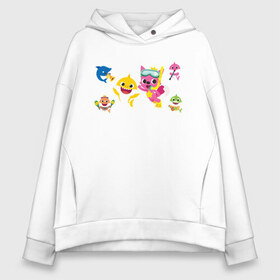 Женское худи Oversize хлопок с принтом Baby Shark в Ухте, френч-терри — 70% хлопок, 30% полиэстер. Мягкий теплый начес внутри —100% хлопок | боковые карманы, эластичные манжеты и нижняя кромка, капюшон на магнитной кнопке | baby | baby shark | baby shark dance | shark | акула | акуленок | семья акул