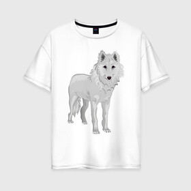 Женская футболка хлопок Oversize с принтом Белый волк в Ухте, 100% хлопок | свободный крой, круглый ворот, спущенный рукав, длина до линии бедер
 | белый | волк | зимний | собака | хищник