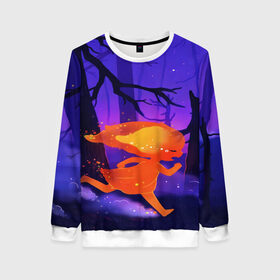 Женский свитшот 3D с принтом Девочка огонек в Ухте, 100% полиэстер с мягким внутренним слоем | круглый вырез горловины, мягкая резинка на манжетах и поясе, свободная посадка по фигуре | в лесу | девочка | девушка | деревья | закат | звезды | лес | небо | огонек | огонь