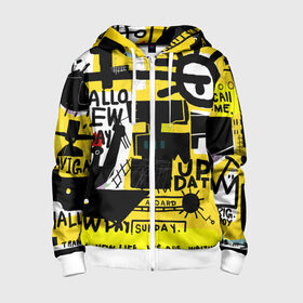 Детская толстовка 3D на молнии с принтом абстракция в Ухте, 100% полиэстер |  манжеты и пояс оформлены широкой мягкой резинкой, двухслойный капюшон со шнурком для регулировки, спереди карманы и застежка-молния
 | Тематика изображения на принте: 2020 | абстракция | граффити | стиль | тренд | уличный стиль | урбан